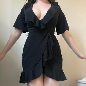 PLT black wrap ruffle dress